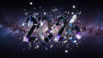 Abstract 3D Render of Shattered Number 2323 with Galaxy Background.