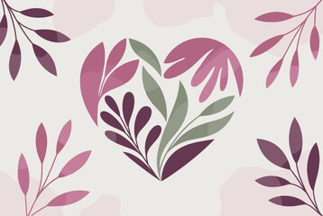 Fototapeta premium Abstract floral heart pattern illustration in pink and green 