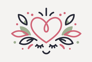 Minimal heart and leaf decorative line art design 
