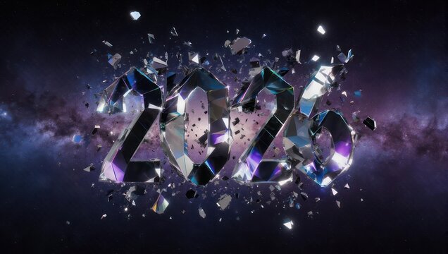 Abstract 3D Render of Shattered Number 2323 with Galaxy Background.