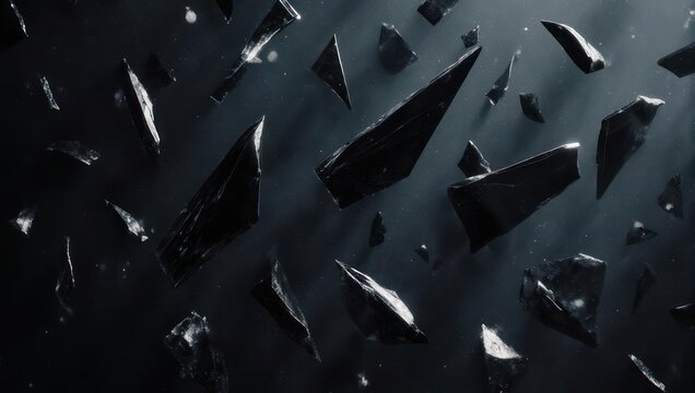 Abstract Black Shards Floating in a Dark Void.