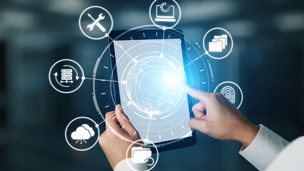 Data recovery icons show backup, data recovery process, and secure restoration. Data recovery ensures system reliability, data recovery protection, and information access. Gist