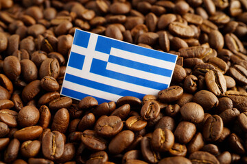 Greece flag on coffee beans, shopping online for export or import food product.