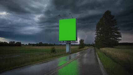 Dynamic billboard scene during a dramatic thunderstorm with lightning strikes, ready for your ad campaign, offering high impact and visibility now