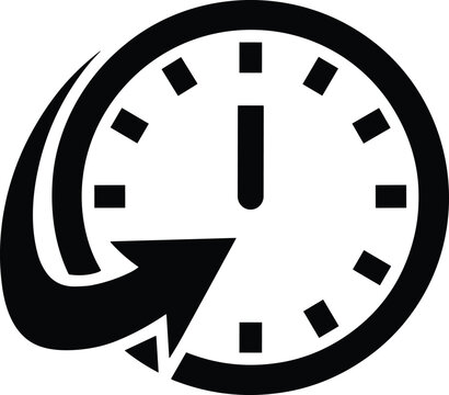 Clock with circular arrow symbol representing time passing or urgency icon isolated on white background