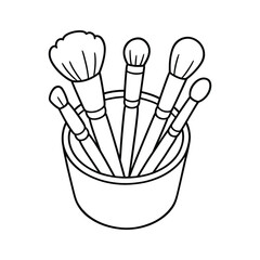 Makeup brushes in holder line art illustration for beauty and self-care coloring page
