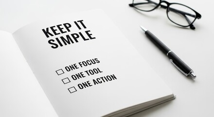 A checklist with text promoting simple work and focus
