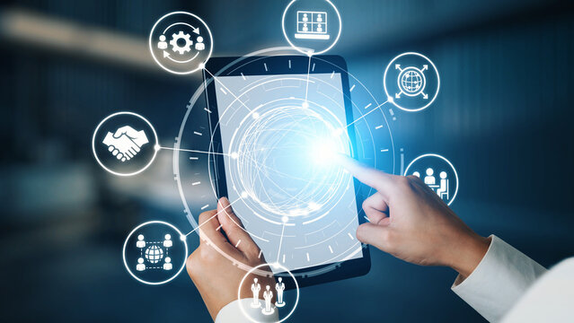 People networking and digital community with teamwork, partnership, collaboration and connection icons showing modern communication and relationship building. Gist