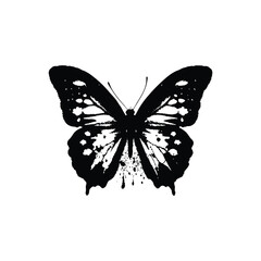 Black and white illustration of a butterfly with detailed wings grunge vintage retro vector art