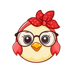 Cute chicken head with red glasses and a bandana headband for females and children t-shirt design vector illustration. Crazy chicken lady in funny farm. Cute hen face wearing ... See More
