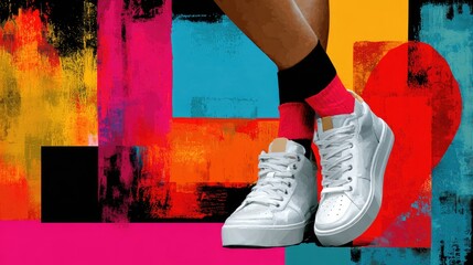 Vibrant Sneakers Against Colorful Abstract Background
