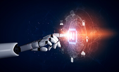 Obraz premium AI drives global digital transformation by connecting cloud, robotics, machine learning, and data systems to enhance innovation and secure smart networks worldwide. Vouch