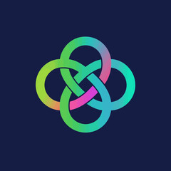 Abstract celtic knot design with gradient colors on dark background