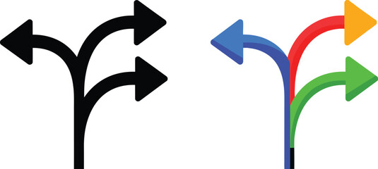 Black and colorful directional arrows showing multiple paths and choices