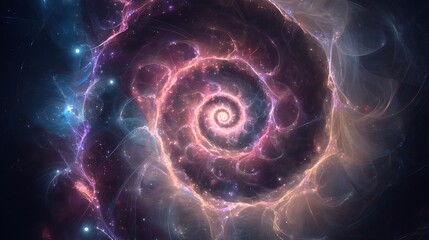 Vibrant cosmic spiral nebula with glowing stars and galactic swirls