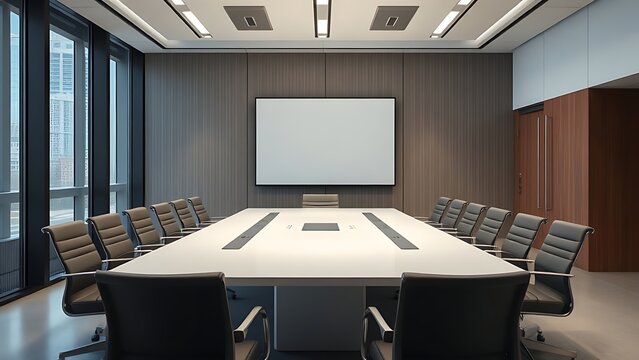 answerable. A modern conference room with a clean and minimalist design, featuring natural ambient light and a professional atmosphere. real-estate listings.