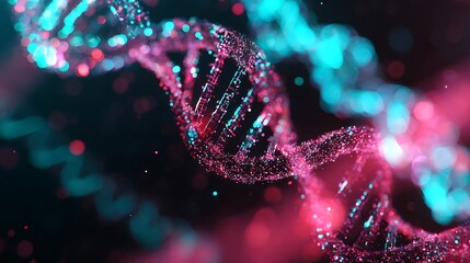 Abstract 3d rendering of a glowing dna helix with vibrant neon lights