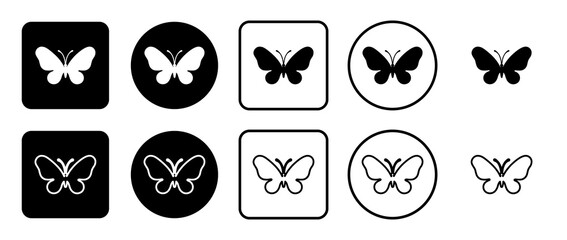 Icon set of butterfly symbol. Filled, outline, black and white icons set, flat style.  Illustration on transparent background