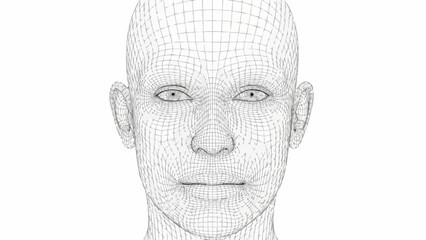 Wireframe Human Face Digital Art Close Up.