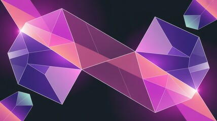 Abstract infinity shape made of glowing purple and pink geometric crystal