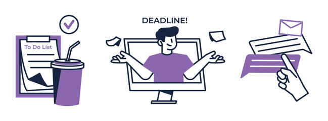 Productivity and Time Management Illustration with To-Do List Deadline and Communication.