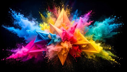 Obraz premium Colorful starburst explosion of vibrant powder against a black background
