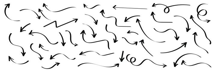 Elegant arrows set for business plan, presentation and education. Hand drawn arrow collection vector illustration