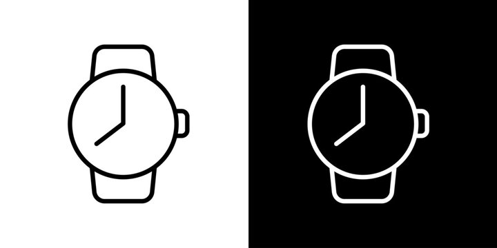Minimalist line art watch icon on a simple two-tone background, symbolizing time, schedule, and personal accessories for various design applications