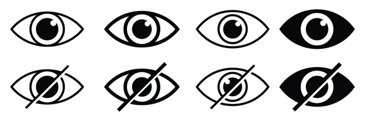 Eye icon set. See and unsee eye icon. Eye icon for visible and invisible passwords. Hide and show password icons. Vector illustration. EPS 10