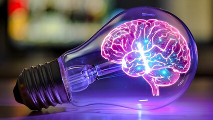 Creative idea concept glowing brain inside lightbulb imagination and innovation