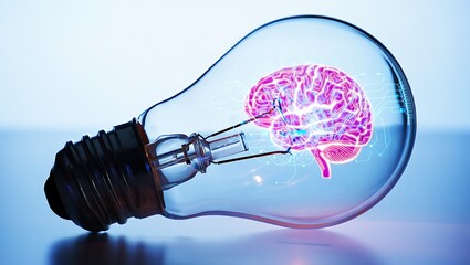 Creative Thinking Concept Brain inside Light Bulb Idea Generation Illustration
