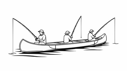 Obraz premium Three Fishermen in a Canoe Enjoying a Day of Fishing.