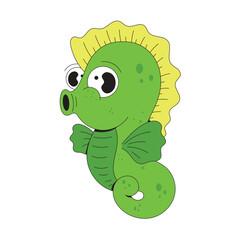 Cute seahorse flat design cartoon icon illustration