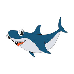 Cute shark fish flat design cartoon icon illustration
