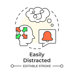 Easily distracted multi color concept icon. Attention paying. Mental exhaustion. Notification message. Round shape line illustration. Abstract idea. Graphic design. Easy to use in blog post, booklet