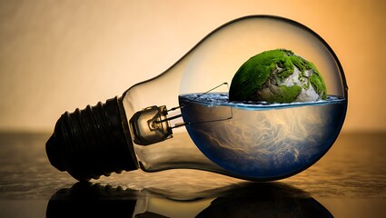 Earth inside a lightbulb representing environmental awareness and sustainable energy