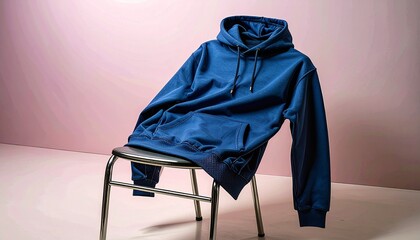 Comfortable Blue Hoodie on a Chair Casual Style Still Life