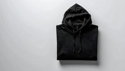 Folded Black Hoodie on White Background Minimalist Apparel Flat Lay