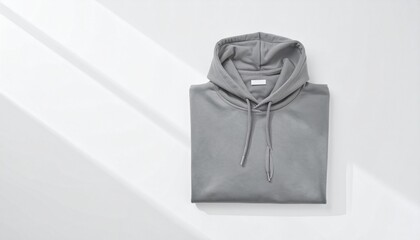 Folded Gray Hoodie on White Background with Shadow - Casual Apparel for Comfort and Style