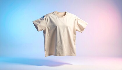 Neutral T-Shirt Floating in a Colorful Studio Setting
