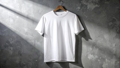 Blank White T-Shirt Mockup on Gray Wall with Natural Light