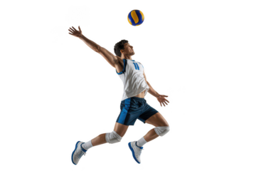 Male volleyball player jumping to spike isolated on transparent background
