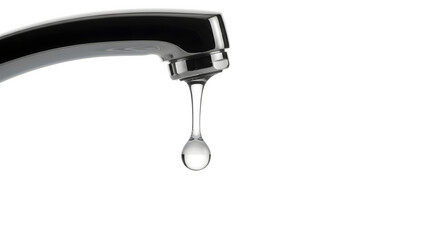 Water drop falling from a faucet spout isolated on transparent background