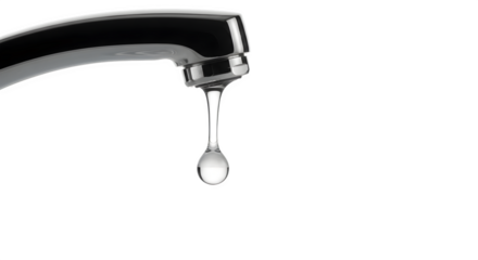 Water drop falling from a faucet spout isolated on transparent background