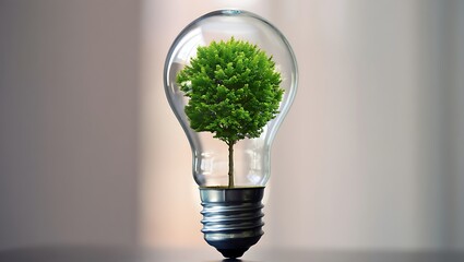 Green Energy Concept Tree Growing in Lightbulb Clean Sustainable Future