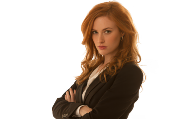 Woman in business suit arms crossed isolated on transparent background