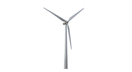 Wind turbine for renewable energy generation isolated on transparent background