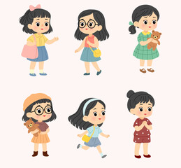 Collection of Cute Cartoon Little Girls in Various Poses
