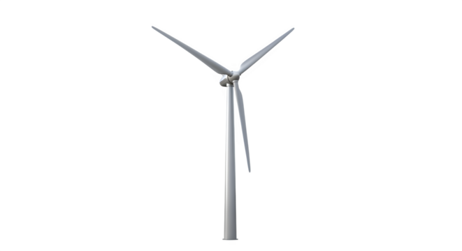 Wind turbine for renewable energy generation isolated on transparent background