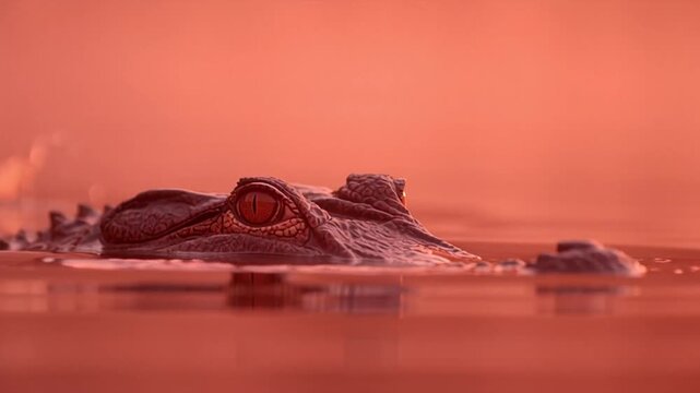 Close-up of an alligator's eye peering out of murky water, a captivating glimpse into the mysterious and wild aquatic world, creating suspense and intrigue for video footage (34)